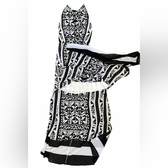 H&M Women's Sleeveless Chiffon Blouson Maxi Dress Black White Size 2 Side slits - Picture 8 of 10